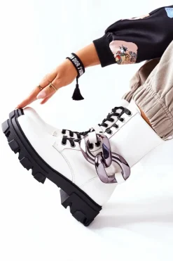 S. Barski Damskie Botki Trapery Białe Jensen