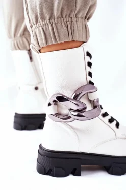 S. Barski Damskie Botki Trapery Białe Jensen