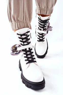 S. Barski Damskie Botki Trapery Białe Jensen