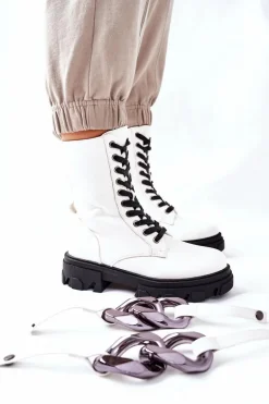 S. Barski Damskie Botki Trapery Białe Jensen