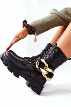 S. Barski Damskie Botki Trapery Czarne Jensen