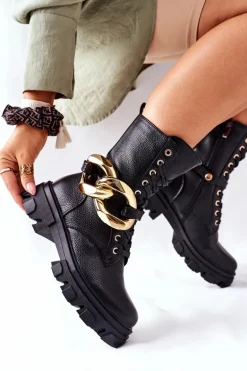 S. Barski Damskie Botki Trapery Czarne Jensen