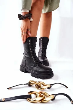 S. Barski Damskie Botki Trapery Czarne Jensen