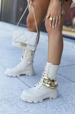 S. Barski Damskie Botki Trapery Beżowe Jensen