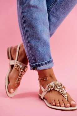 Sandałki Damskie Eleganckie Japonki Kryształki Under Control