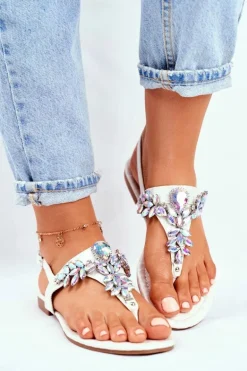 Sandałki Damskie Eleganckie Japonki Kryształki Srebrne Under Control