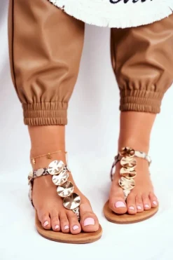 Sandałki Damskie Eleganckie Złote Blaszki Snake Casandra