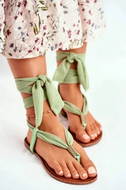 Sandałki Damskie Japonki Wiązane Zielone Derryl
