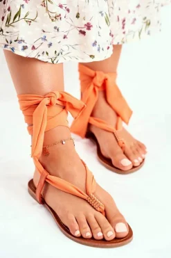 Sandałki Damskie Japonki Wiązane Pomarańczowe Derryl