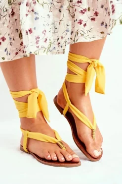 Sandałki Damskie Japonki Wiązane Żółte Derryl