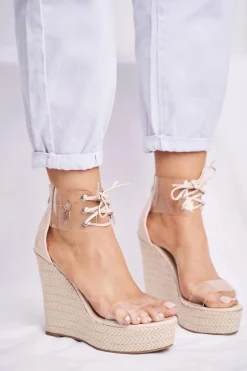 Sandałki Damskie Na Koturnie Beżowe Beautiful Way