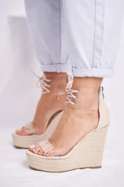 Sandałki Damskie Na Koturnie Beżowe Beautiful Way