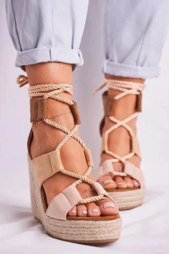 Sandałki Damskie Na Koturnie espadrylu Beżowe Beautiful One