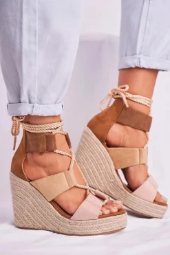 Sandałki Damskie Na Koturnie espadrylu Beżowe Beautiful One