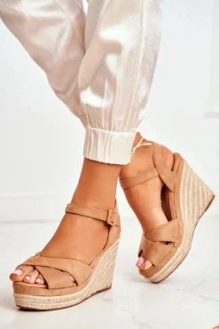 Sandałki Damskie Na Koturnie Beżowe Sevilla