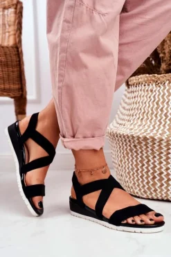 Sandałki Damskie Na Koturnie Czarne Wsuwane Harper