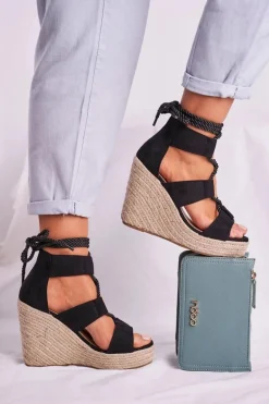 Sandałki Damskie Na Koturnie espadrylu czarne Beautiful One