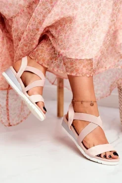 Sandałki Damskie Na Koturnie Beżowe Wsuwane Harper