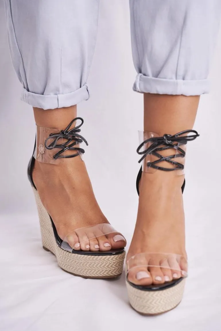 Sandałki Damskie Na Koturnie Czarne Beautiful Way