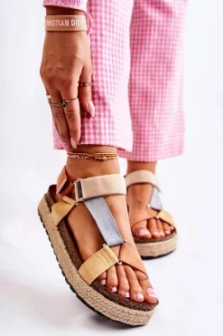 Sandałki Damskie Na Lato Beżowo-Żółte Galia