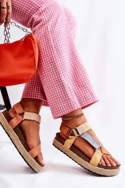 Sandałki Damskie Na Lato Beżowo-Żółte Galia