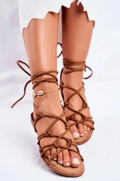 Sandałki Damskie Wiązane Camel Negros