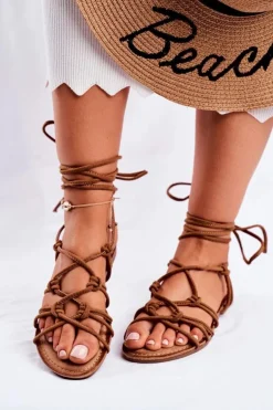 Sandałki Damskie Wiązane Camel Negros