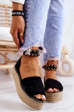 Sandałki Espadryle Na Platformie Czarne Jeannie