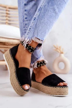 Sandałki Espadryle Na Platformie Czarne Jeannie