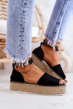 Sandałki Espadryle Na Platformie Czarne Jeannie
