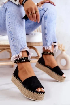 Sandałki Espadryle Na Platformie Czarne Jeannie