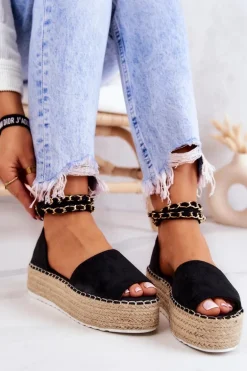 Sandałki Espadryle Na Platformie Czarne Jeannie