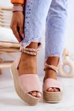 Sandałki Espadryle Na Platformie Różowe Jeannie
