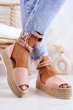 Sandałki Espadryle Na Platformie Różowe Jeannie
