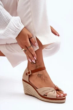 Sandałki Na Koturnie Beżowe Artista