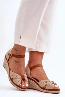 Sandałki Na Koturnie Beżowe Artista