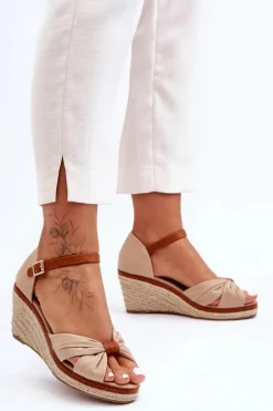 Sandałki Na Koturnie Beżowe Artista