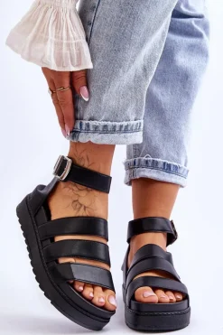 Sandałki Na Masywnej Platformie Czarne Lisbona