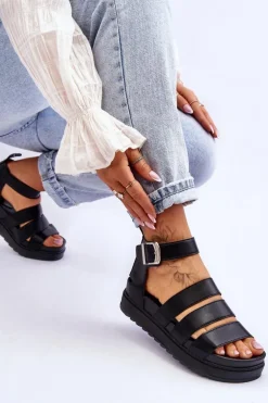 Sandałki Na Masywnej Platformie Czarne Lisbona