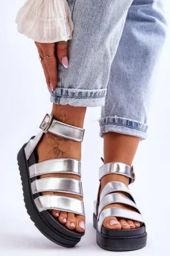 Sandałki Na Masywnej Platformie Srebrne Lisbona