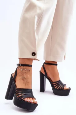 Sandałki Na Wysokim Słupku Czarne Maya