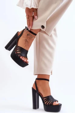 Sandałki Na Wysokim Słupku Czarne Maya