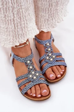 Sandały Damski Płaskie Z Plecionymi Paskami Artiker 56C1325 Niebieskie