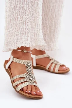 Sandały Damski Płaskie Z Plecionymi Paskami Artiker 56C1323 Biale