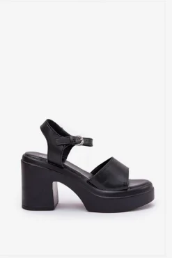 Sandały Damskie Na Masywnym Słupku I Platformie Z Eko Skóry Czarne Korlevia
