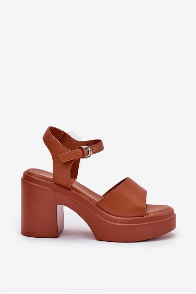 Sandały Damskie Na Masywnym Słupku I Platformie Z Eko Skóry Camel Korlevia
