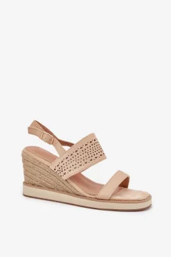 Sandały Damskie Ażurowe Na Koturnie Z Plecionką Beżowe Zolira