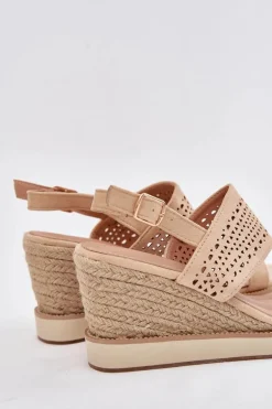 Sandały Damskie Ażurowe Na Koturnie Z Plecionką Beżowe Zolira