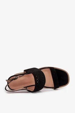 Sandały Damskie Ażurowe Na Koturnie Z Plecionką Czarne Zolira