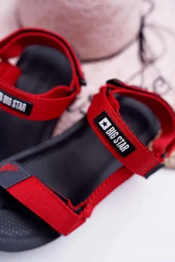 Sandały Damskie Big Star Na Rzepy Czerwone DD274A284